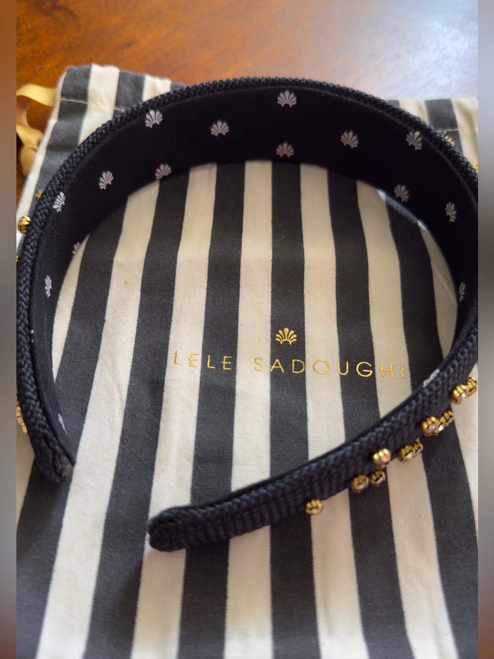 Lele Sadoughi Black Headband with Gold Embellishments - Picture 2 of 3
